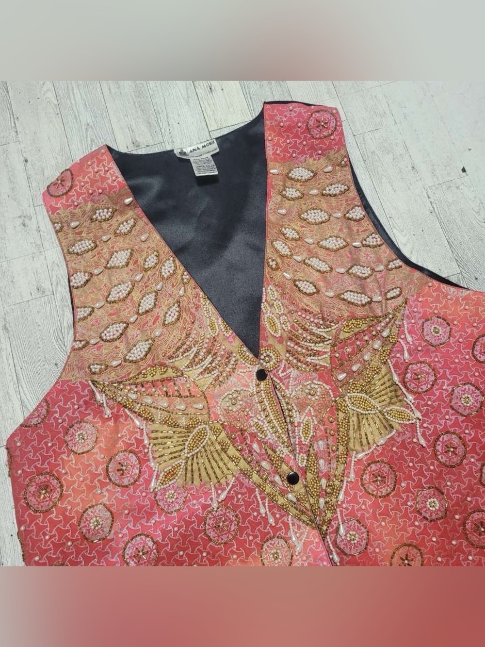Women’s Ana Mori Heavily Beaded Geometric Pink Tan Vest All Sizes